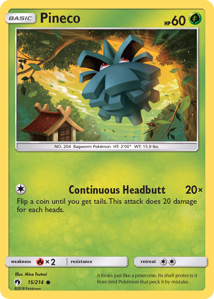Pineco Pokemon card (15/214, Lost Thunder)
