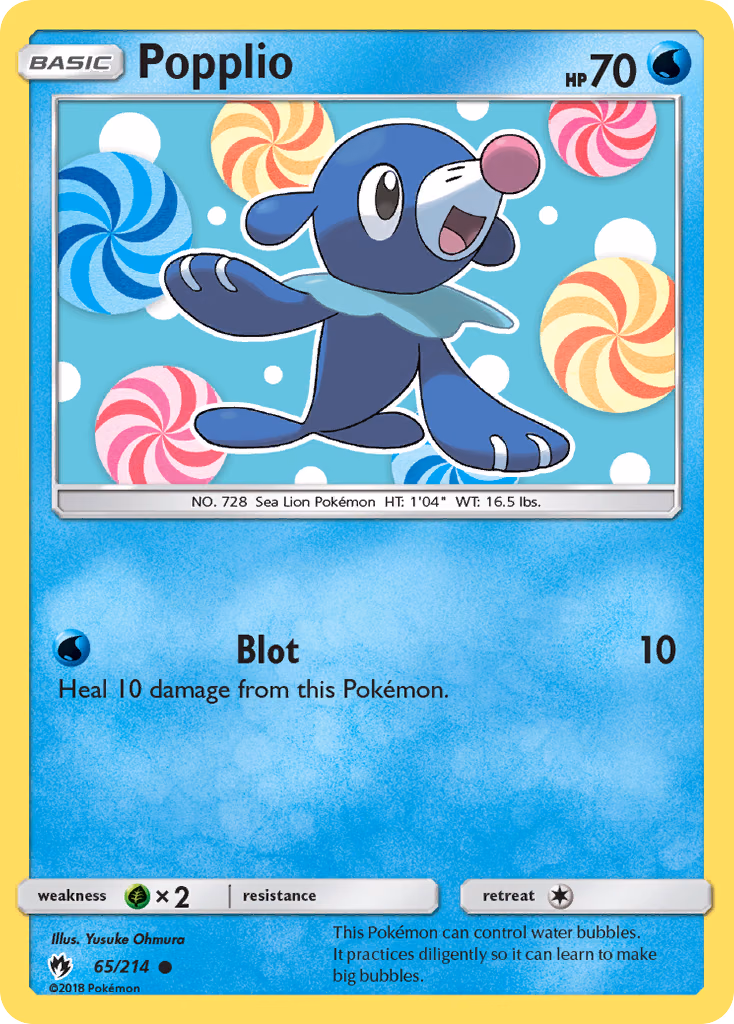 Popplio Pokemon card (65/214, Lost Thunder)