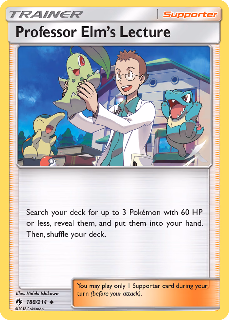 Professor Elm's Lecture Pokemon card (188/214, Lost Thunder)