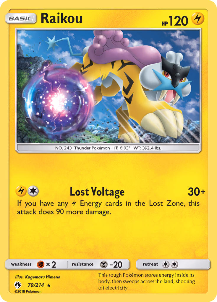 Raikou Pokemon card (79/214, Lost Thunder)