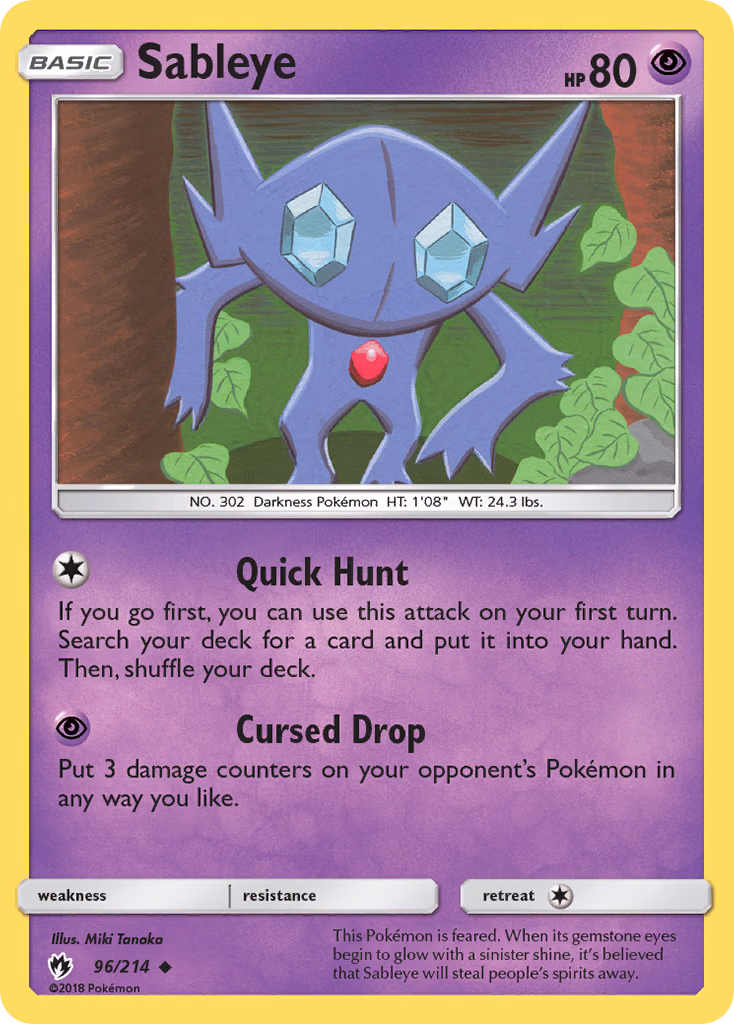 Sableye Pokemon card (96/214, Lost Thunder)
