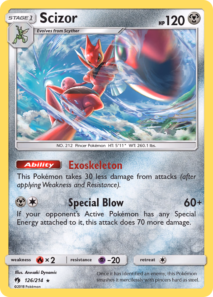 Scizor Pokemon card (126/214, Lost Thunder)