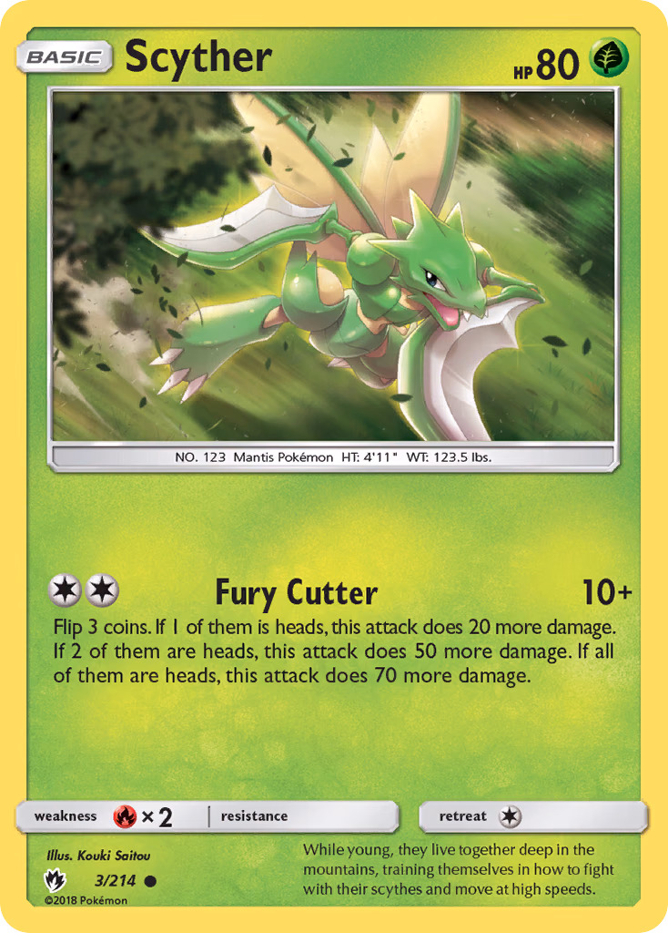 Scyther Pokemon card (3/214, Lost Thunder)