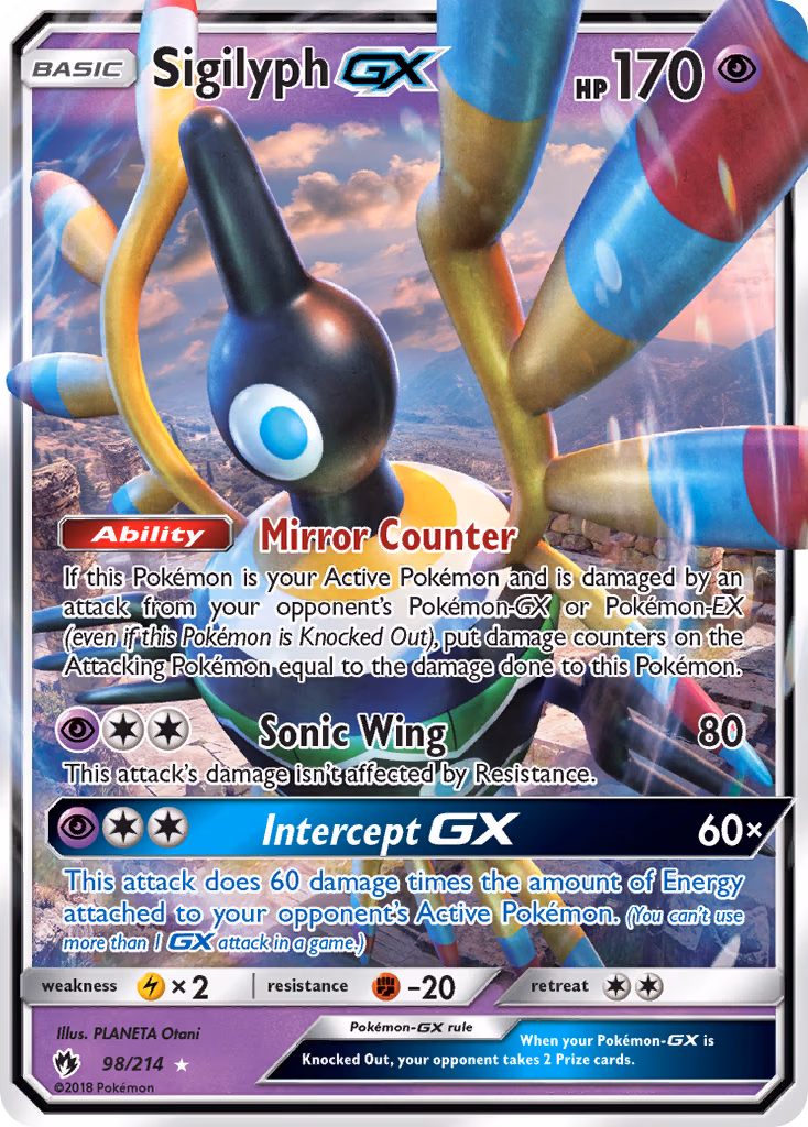 Sigilyph-GX Pokemon card (98/214, Lost Thunder)