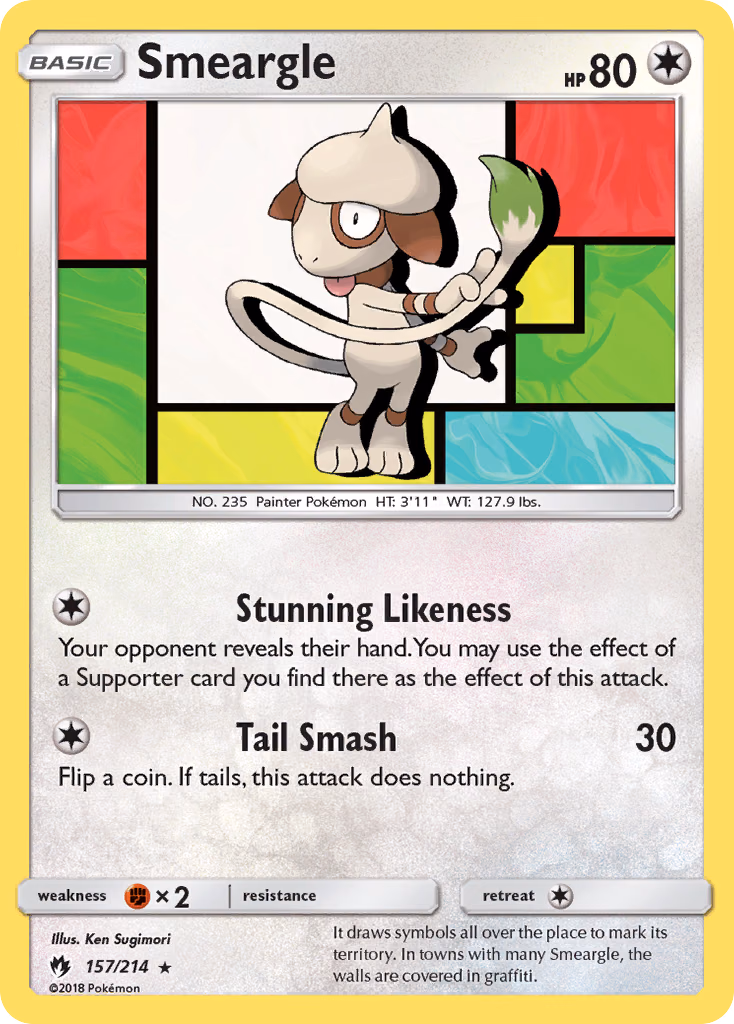 Smeargle Pokemon card (157/214, Lost Thunder)