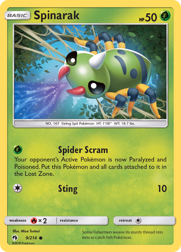 Spinarak Pokemon card (9/214, Lost Thunder)