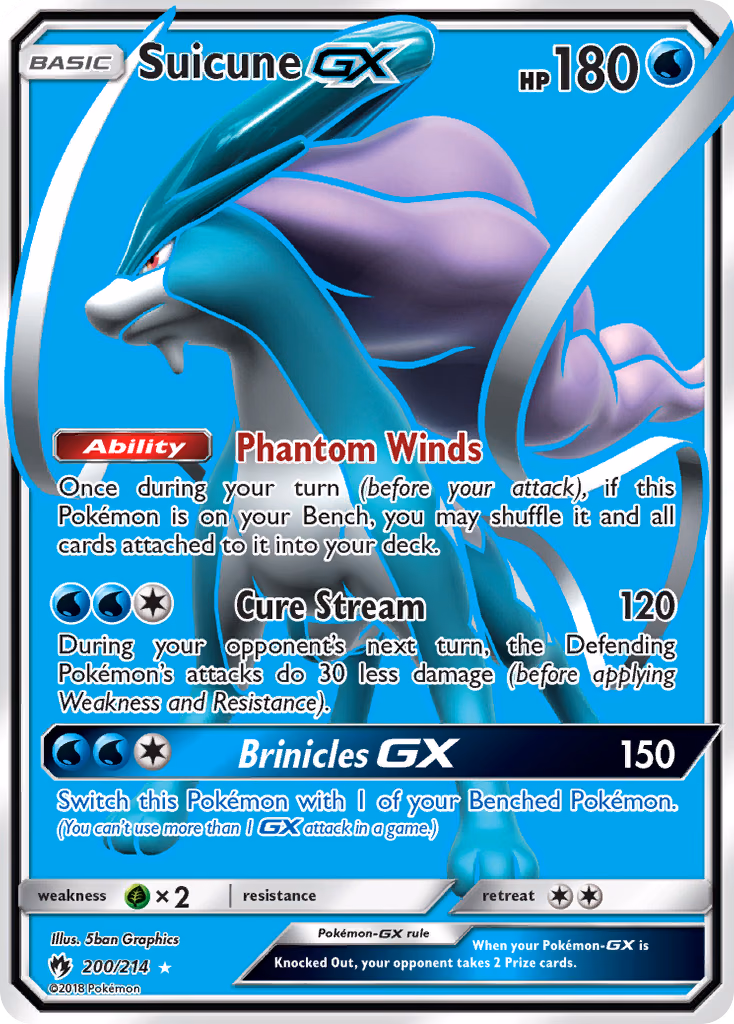 Suicune-GX Pokemon card (200/214, Lost Thunder)