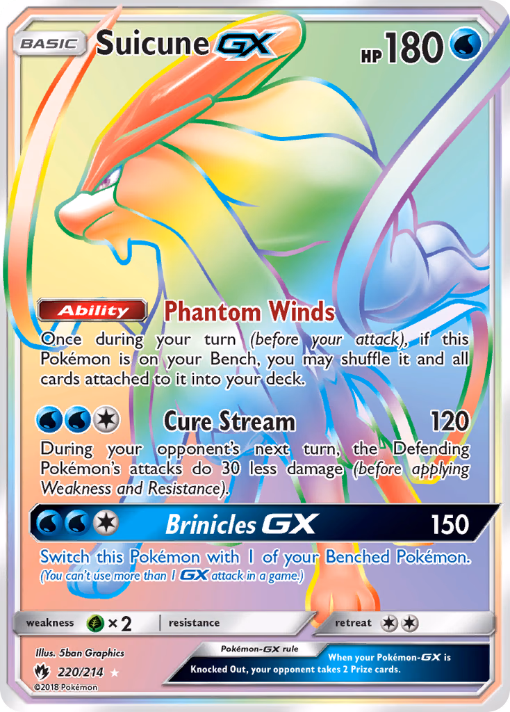 Suicune-GX Pokemon card (220/214, Lost Thunder)