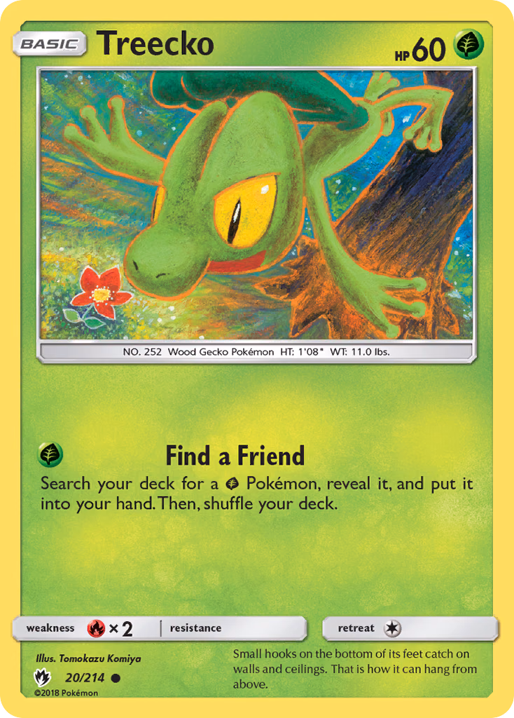 Treecko Pokemon card (20/214, Lost Thunder)