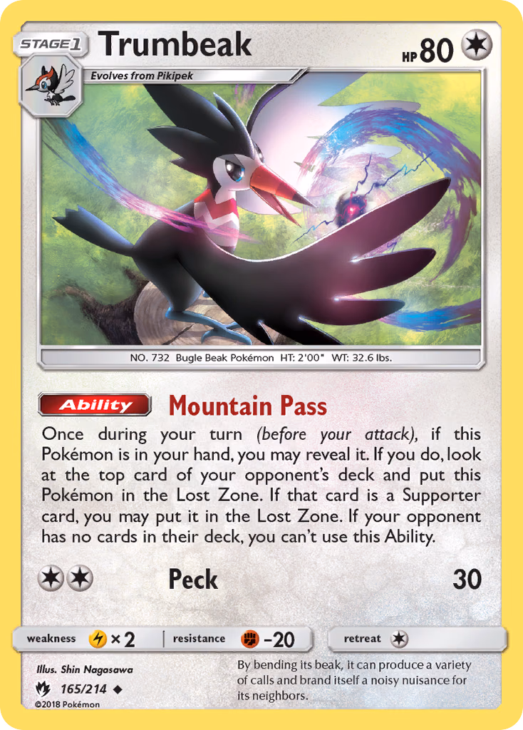 Trumbeak Pokemon card (165/214, Lost Thunder)