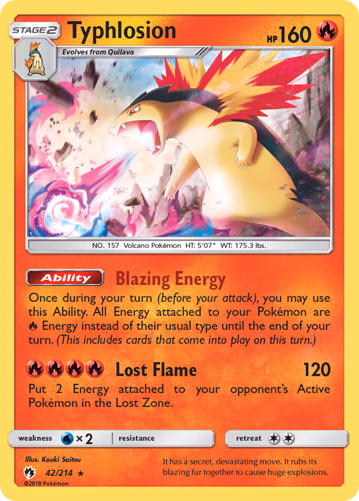 Typhlosion Pokemon card (42/214, Lost Thunder)