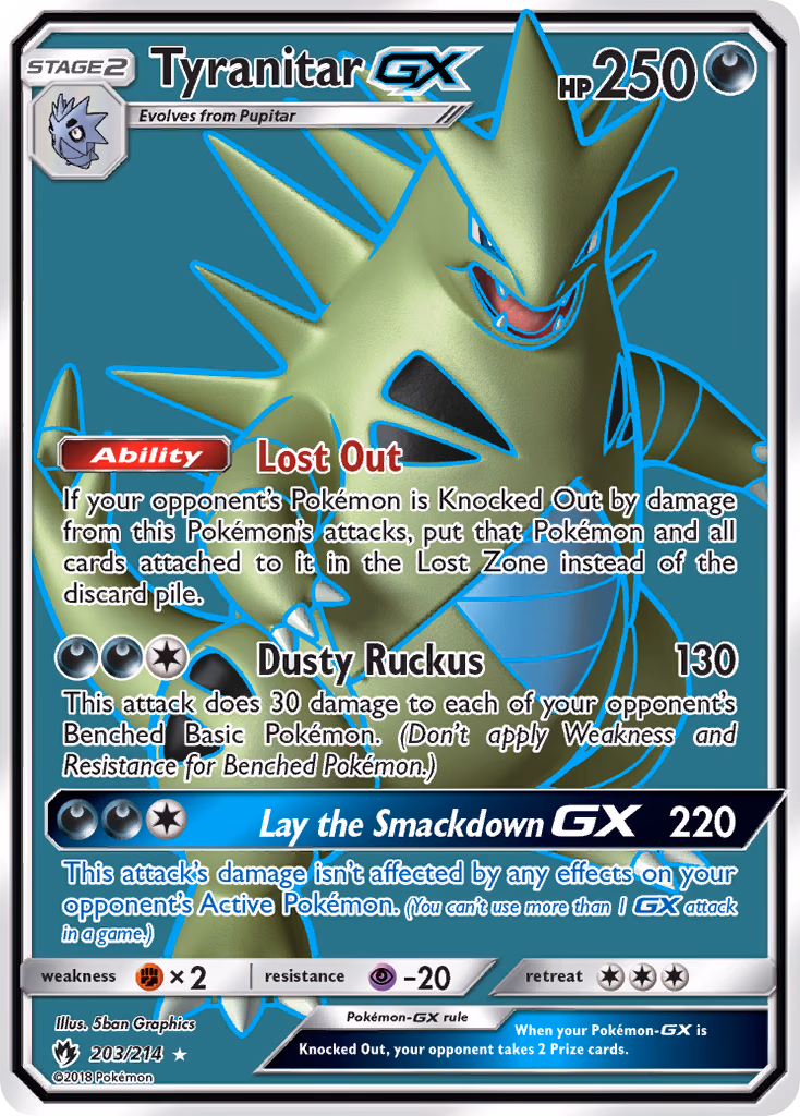 Tyranitar-GX Pokemon card (203/214, Lost Thunder)