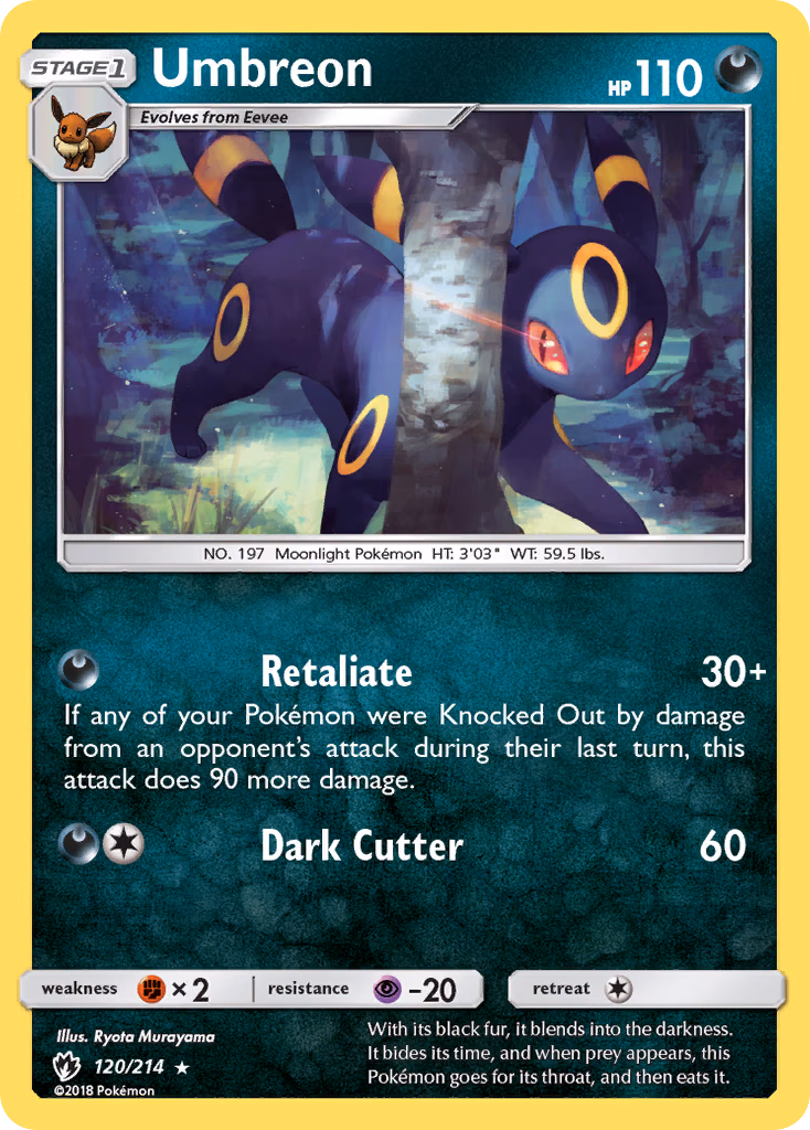Umbreon Pokemon card (120/214, Lost Thunder)