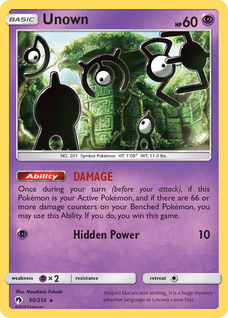 Unown Pokemon card (90/214, Lost Thunder)