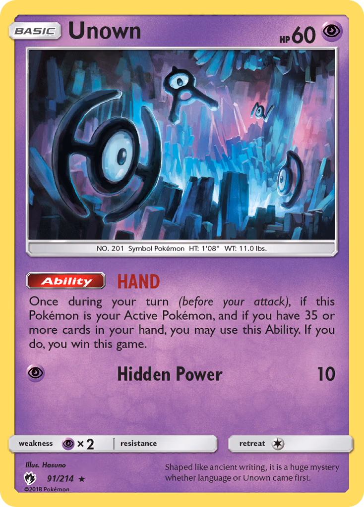 Unown Pokemon card (91/214, Lost Thunder)