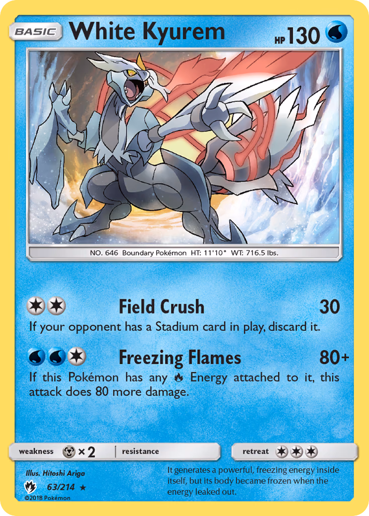 White Kyurem Pokemon card (63/214, Lost Thunder)