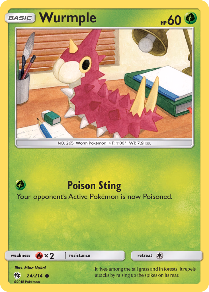Wurmple Pokemon card (24/214, Lost Thunder)