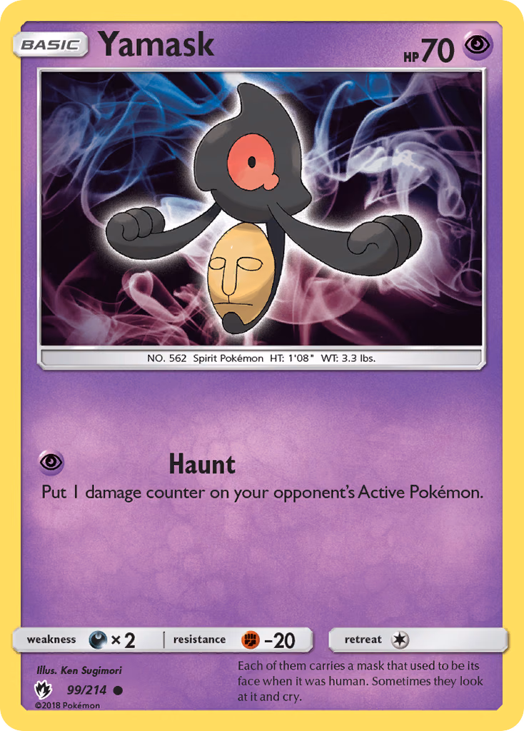 Yamask Pokemon card (99/214, Lost Thunder)