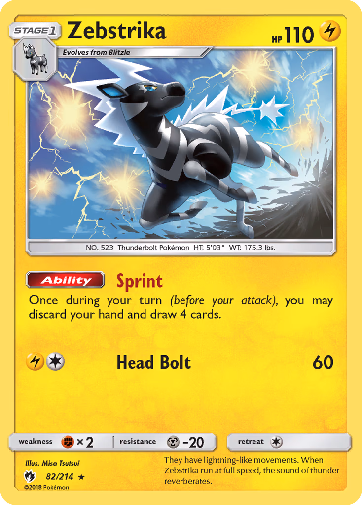 Zebstrika Pokemon card (82/214, Lost Thunder)