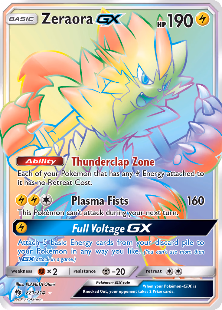 Zeraora-GX Pokemon card (221/214, Lost Thunder)