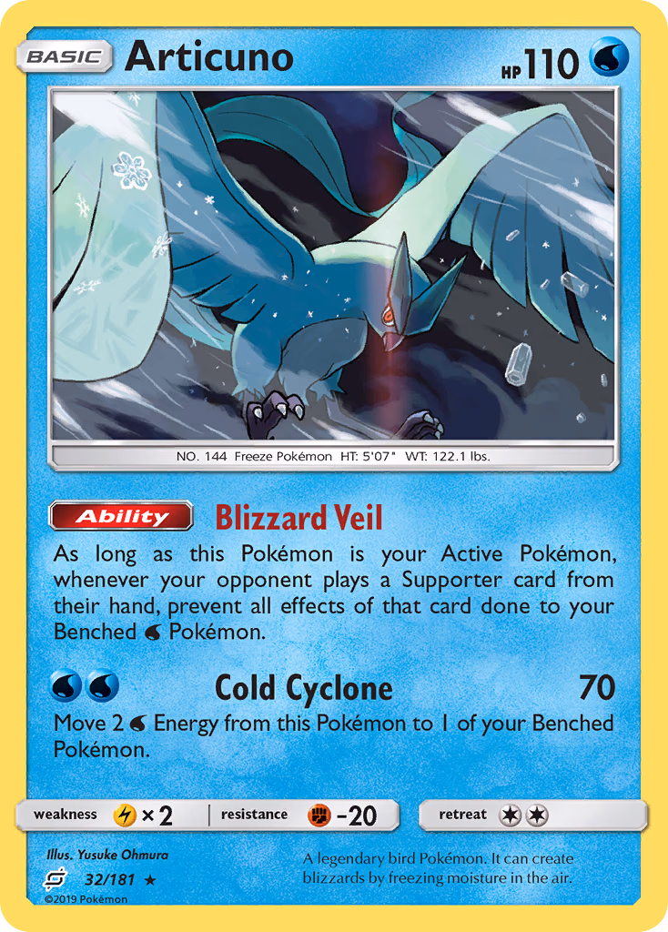 Articuno Pokemon card (32/181, Team Up)