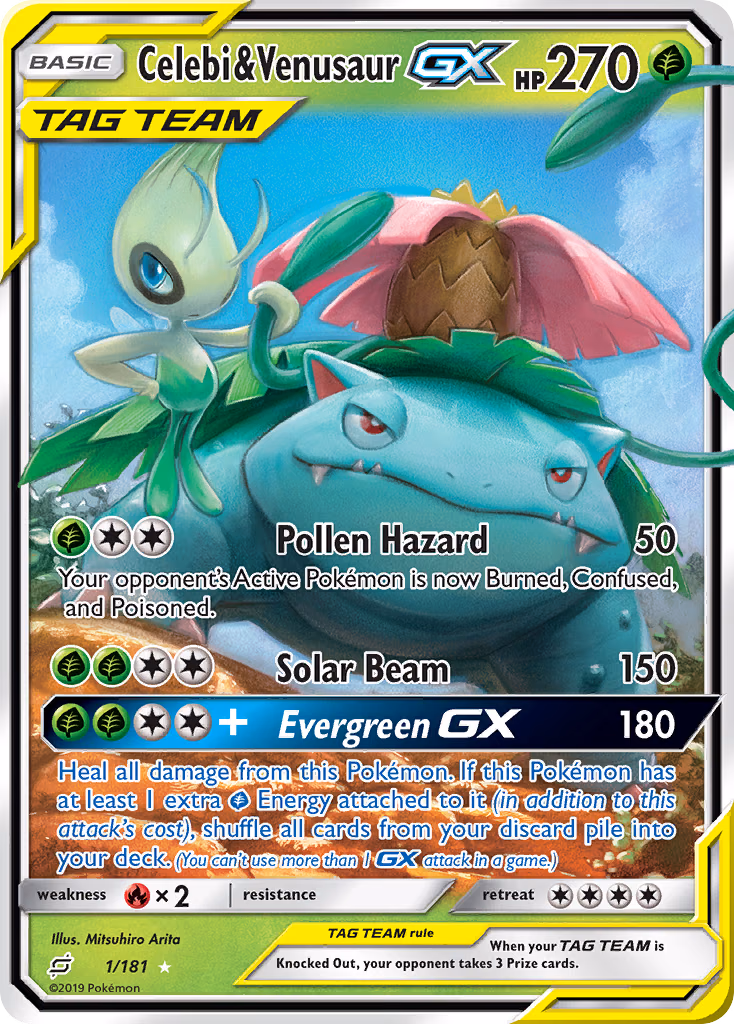 Celebi & Venusaur-GX Pokemon card (1/181, Team Up)