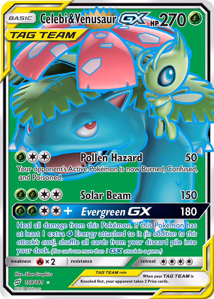 Celebi & Venusaur-GX Pokemon card (159/181, Team Up)