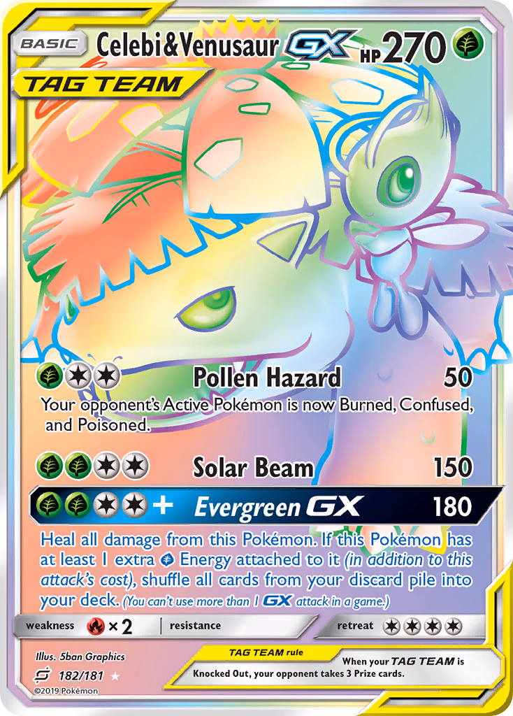 Celebi & Venusaur-GX Pokemon card (182/181, Team Up)
