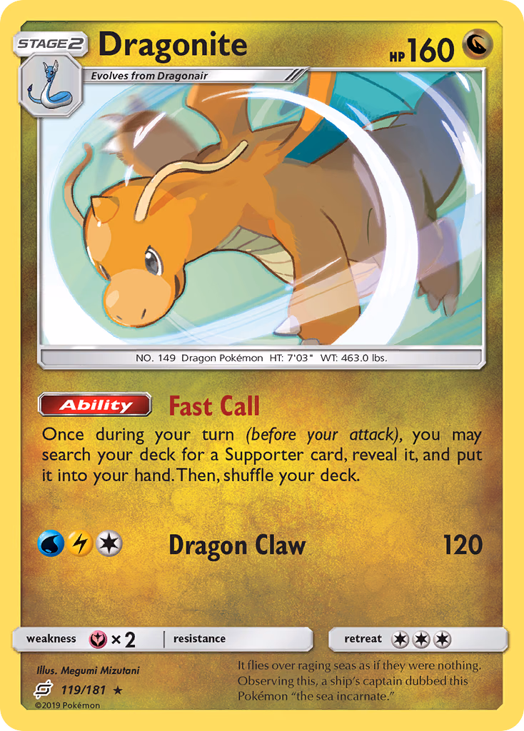 Dragonite Pokemon card (119/181, Team Up)