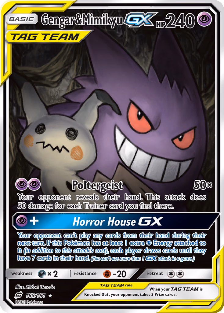 Gengar & Mimikyu-GX Pokemon card (165/181, Team Up)