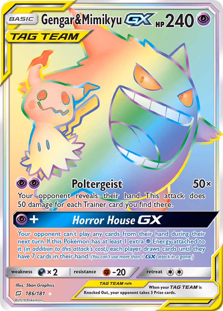 Gengar & Mimikyu-GX Pokemon card (186/181, Team Up)