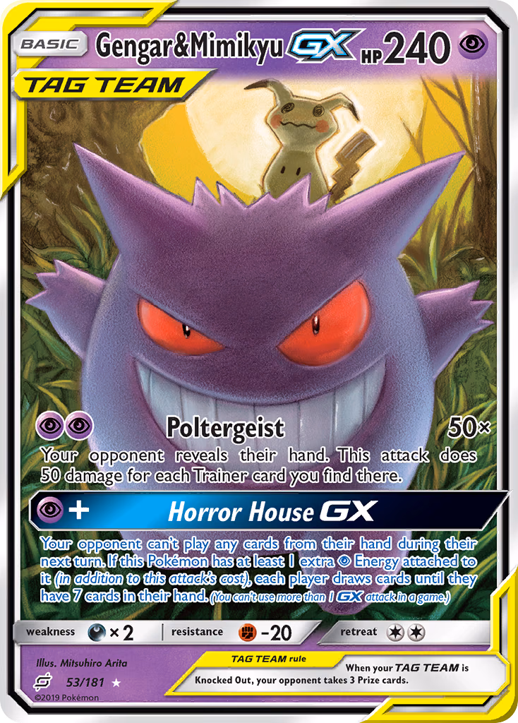 Gengar & Mimikyu-GX Pokemon card (53/181, Team Up)