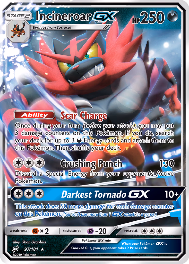 Incineroar-GX Pokemon card (97/181, Team Up)