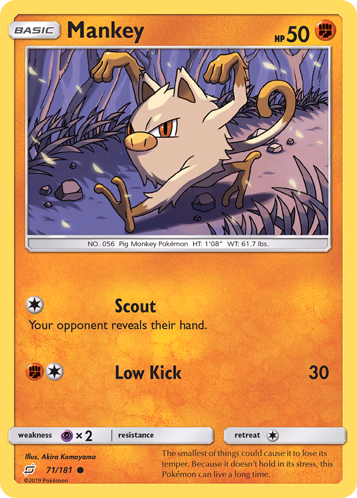 Mankey Pokemon card (71/181, Team Up)