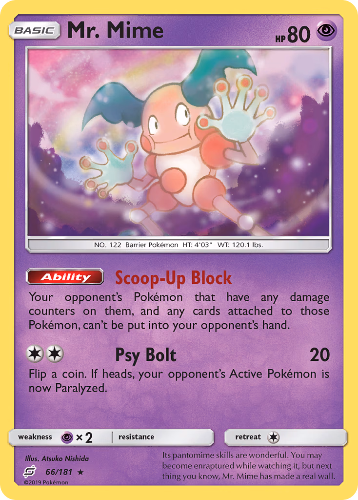 Mr. Mime Pokemon card (66/181, Team Up)