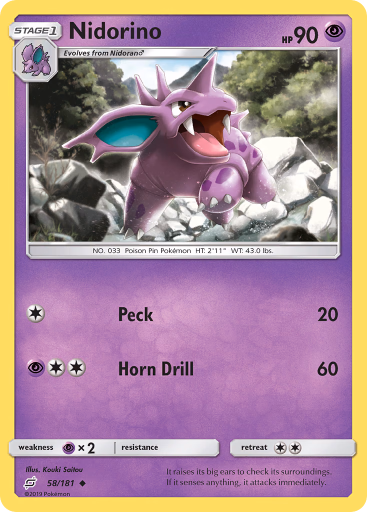 Nidorino Pokemon card (58/181, Team Up)