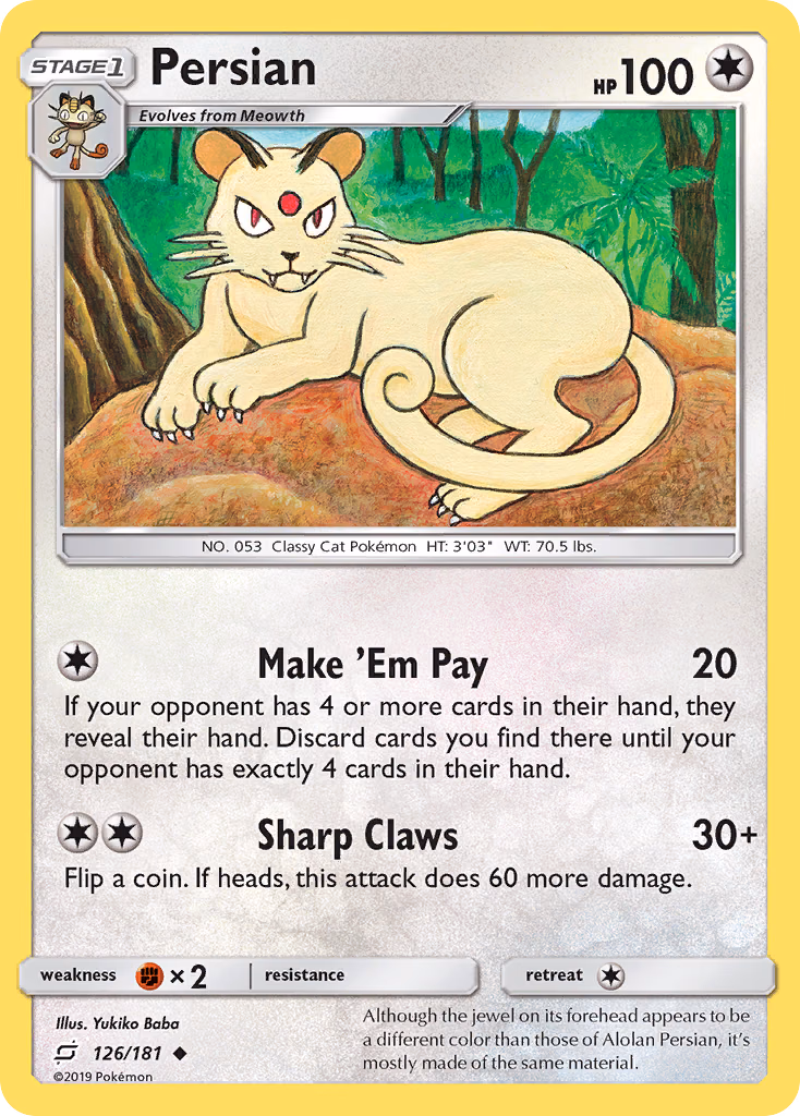Persian Pokemon card (126/181, Team Up)