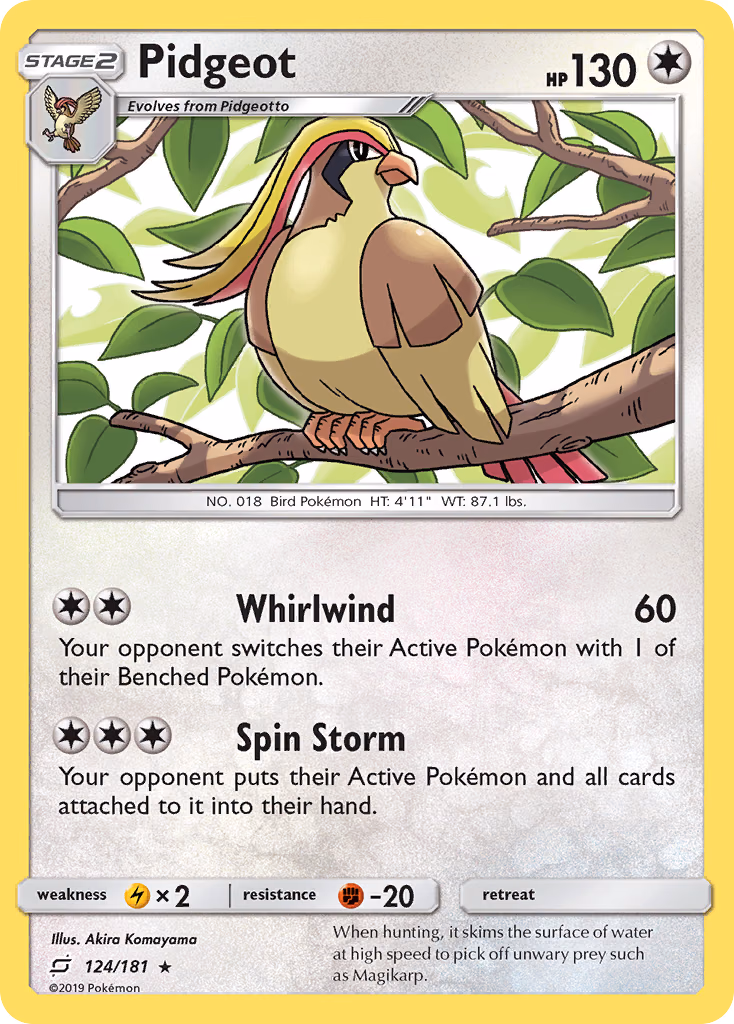 Pidgeot Pokemon card (124/181, Team Up)