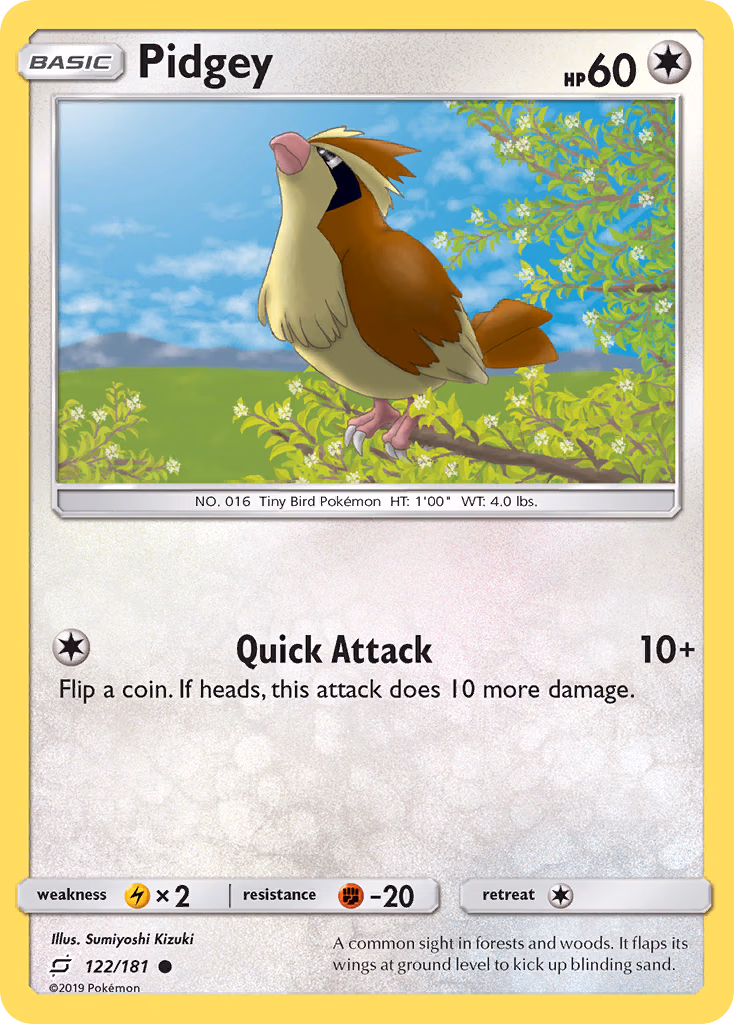 Pidgey Pokemon card (122/181, Team Up)