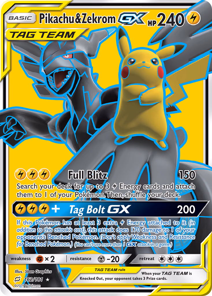 Pikachu & Zekrom-GX Pokemon card (162/181, Team Up)
