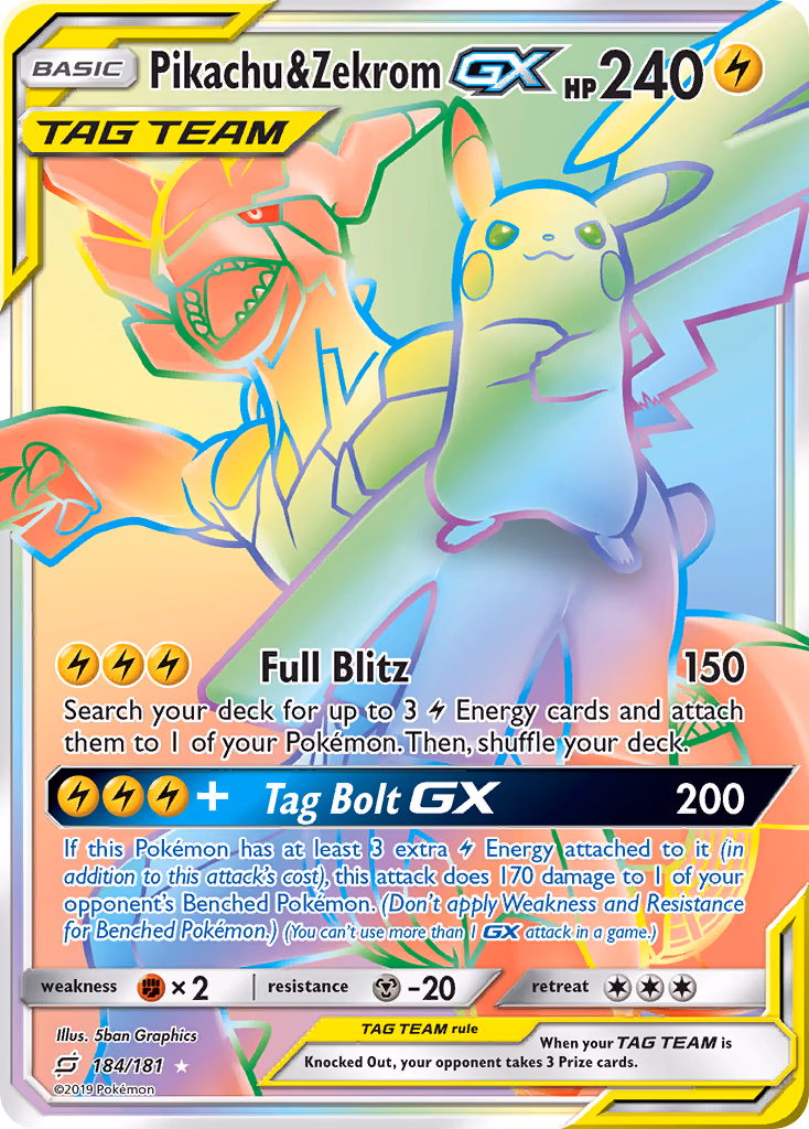 Pikachu & Zekrom-GX Pokemon card (184/181, Team Up)