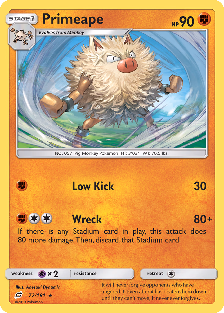 Primeape Pokemon card (72/181, Team Up)