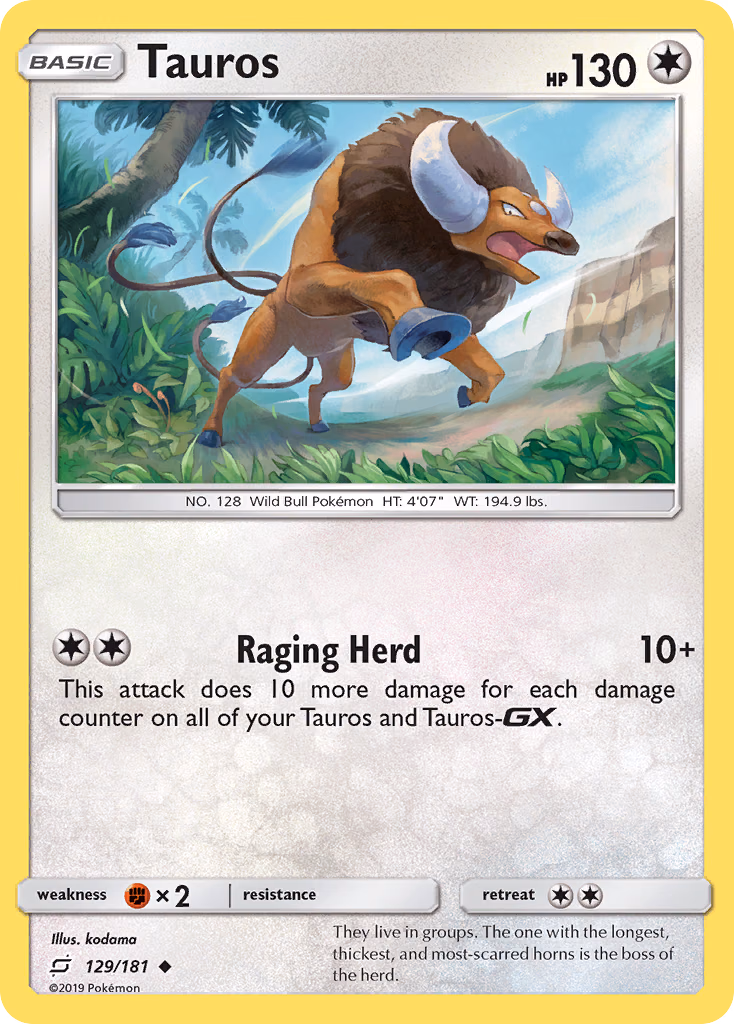 Tauros Pokemon card (129/181, Team Up)