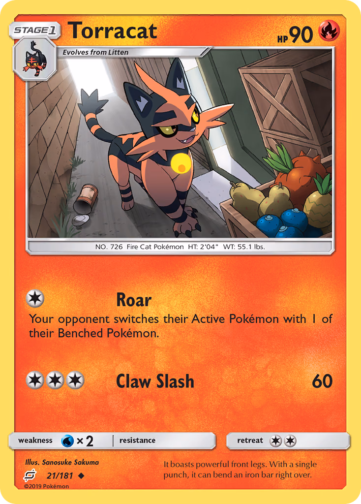 Torracat Pokemon card (21/181, Team Up)