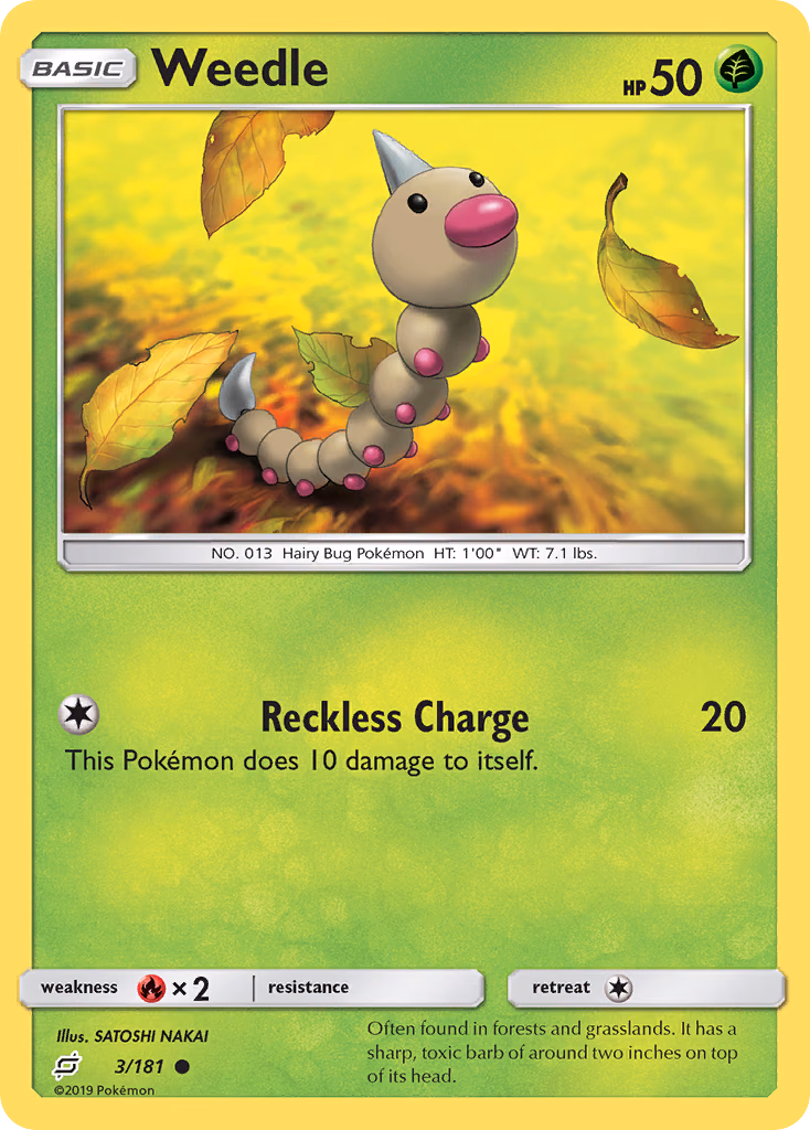 Weedle Pokemon card (3/181, Team Up)