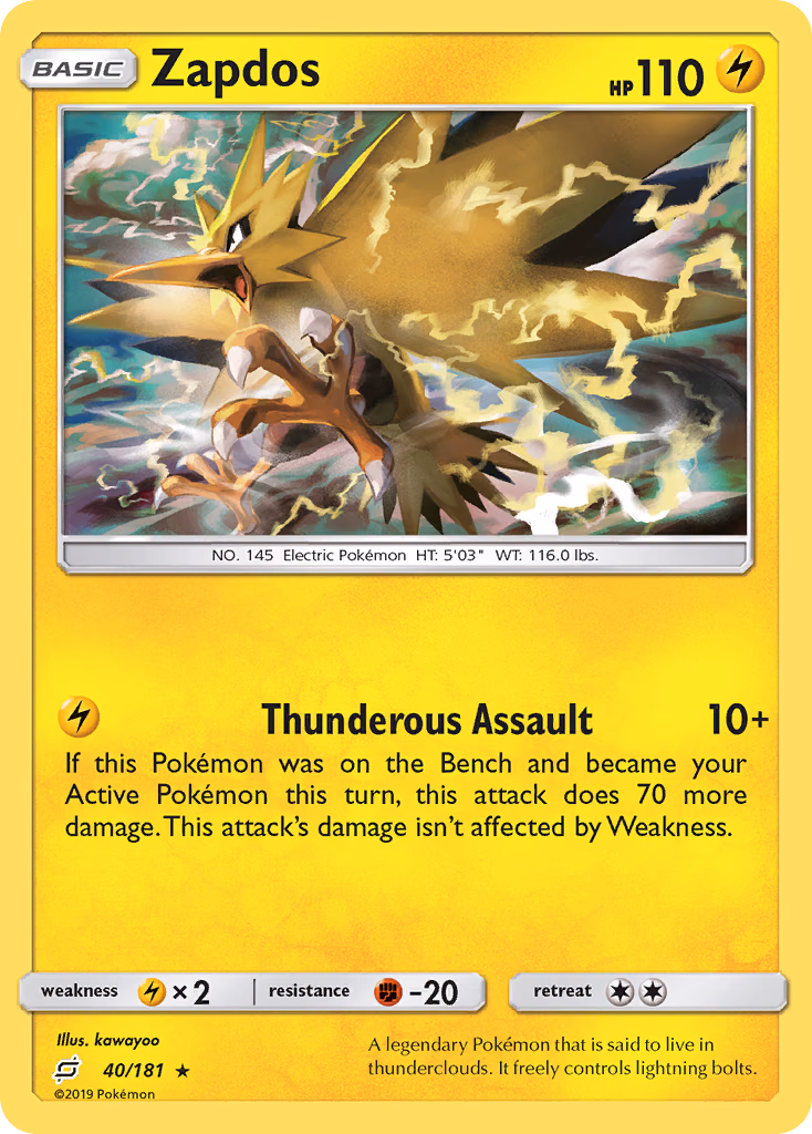 Zapdos Pokemon card (40/181, Team Up)
