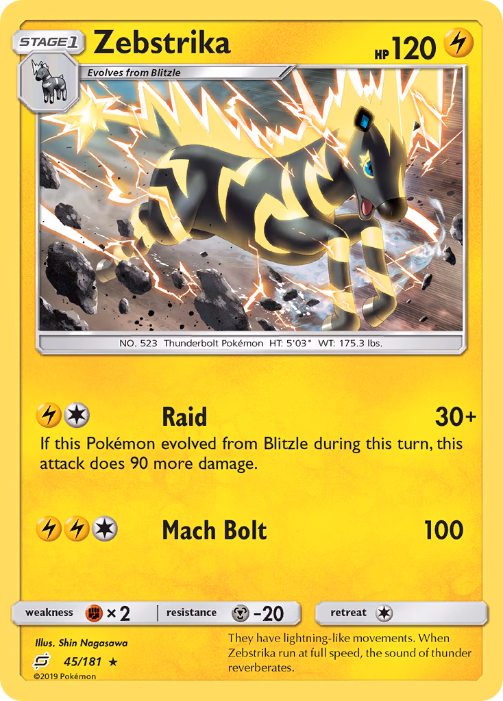Zebstrika Pokemon card (45/181, Team Up)