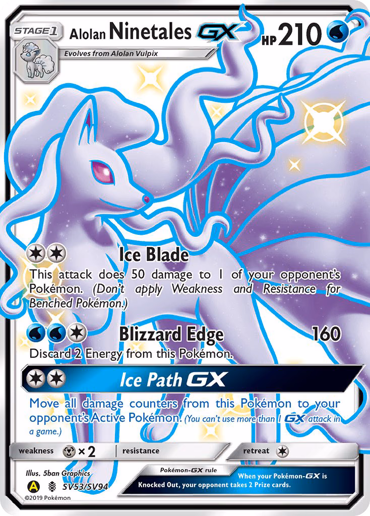 Alolan Ninetales-GX Pokemon card (SV53/SV94, Hidden Fates Shiny Vault)