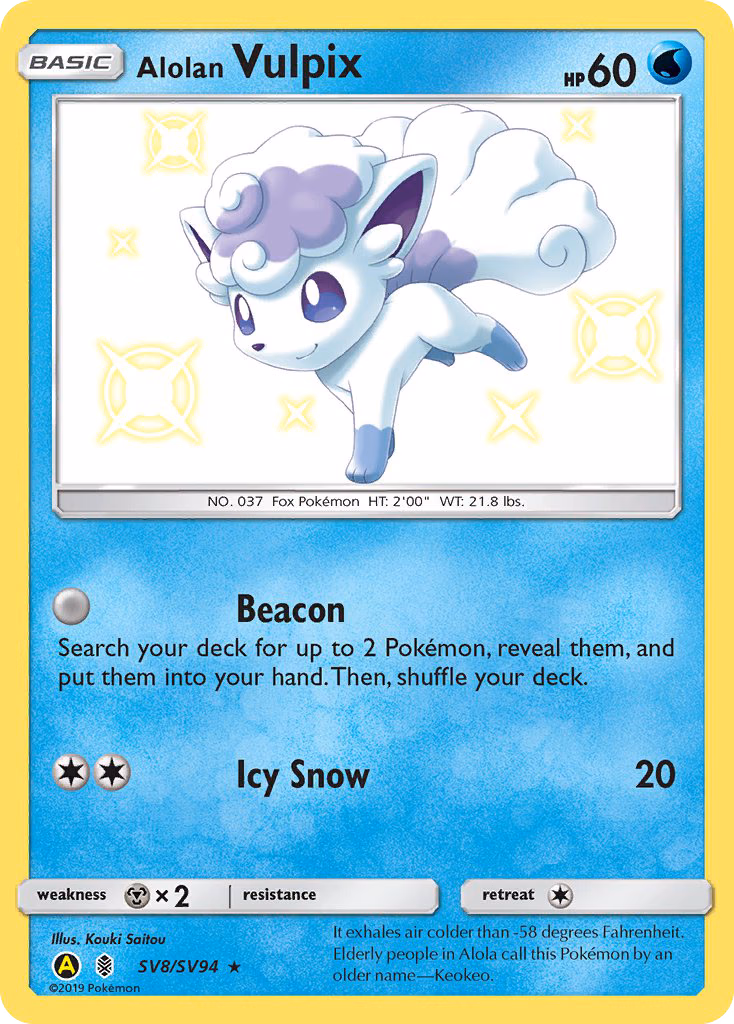 Alolan Vulpix Pokemon card (SV8/SV94, Hidden Fates Shiny Vault)