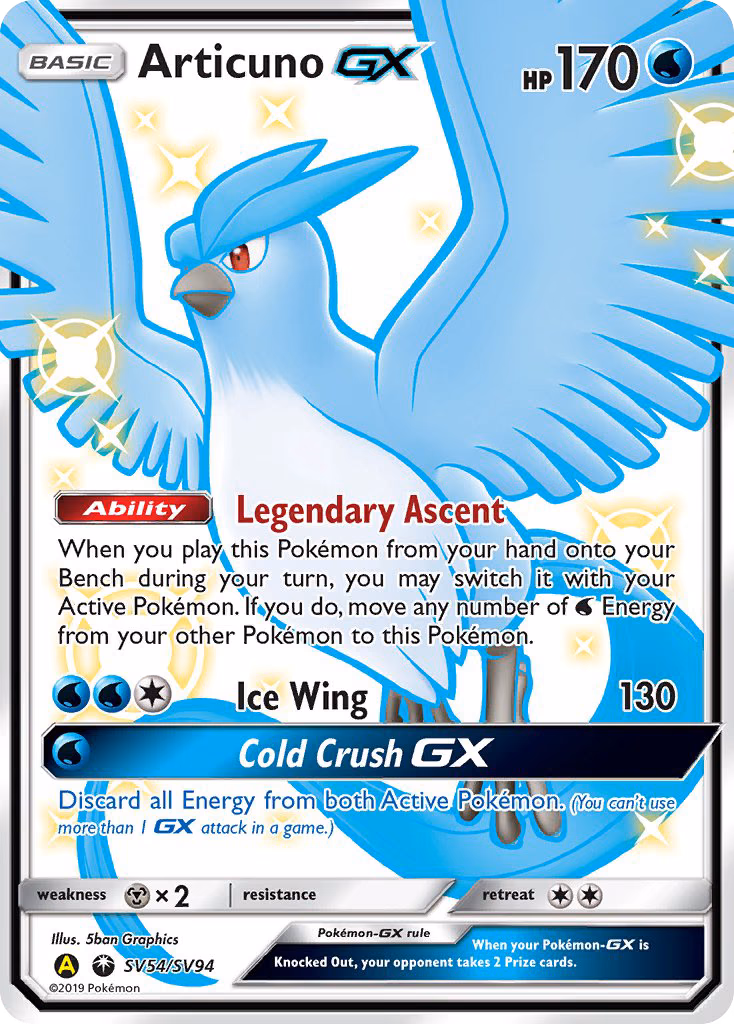 Articuno-GX Pokemon card (SV54/SV94, Hidden Fates Shiny Vault)